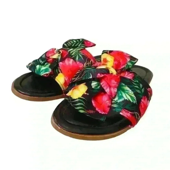 A.S.N.Y. Tropical Floral Slip On Slides Flat Sandals - Picture 1 of 10